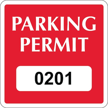 Lustre-Cal Repositionable Parking Permit Dark Red 2in x 2in  Square Serialized 201-250, 50PK 253749Py1RdSq0201
